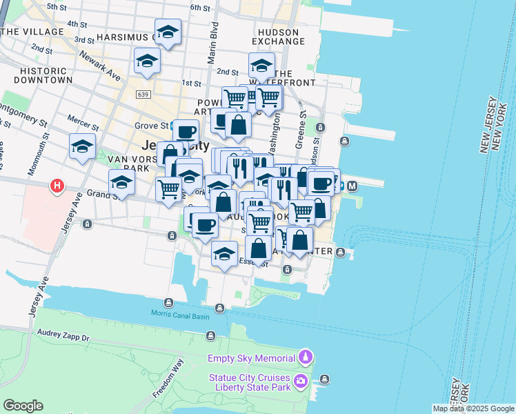 map of restaurants, bars, coffee shops, grocery stores, and more near in Jersey City