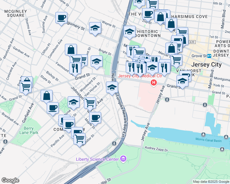 map of restaurants, bars, coffee shops, grocery stores, and more near 510 Pacific Avenue in Jersey City