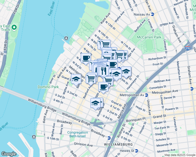 map of restaurants, bars, coffee shops, grocery stores, and more near in Brooklyn