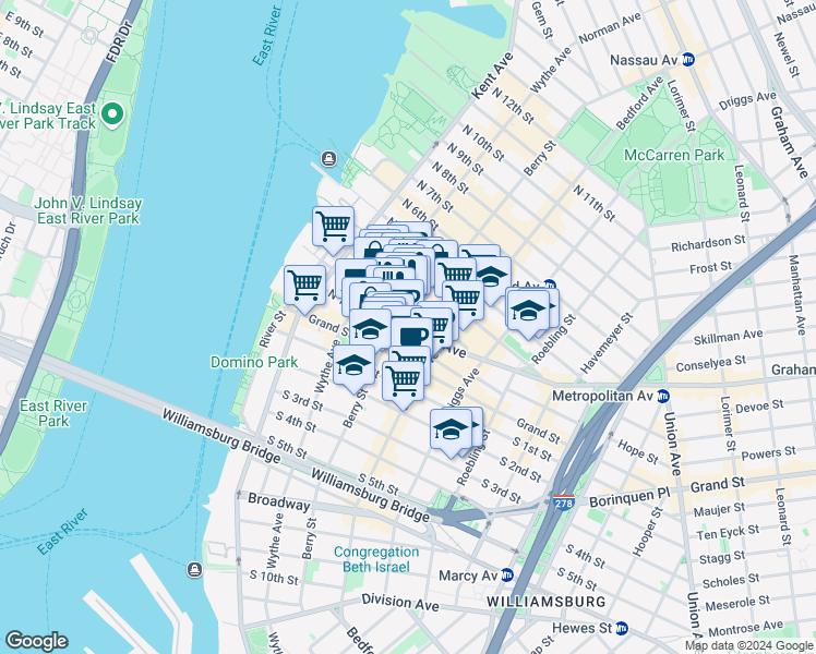 map of restaurants, bars, coffee shops, grocery stores, and more near in Brooklyn