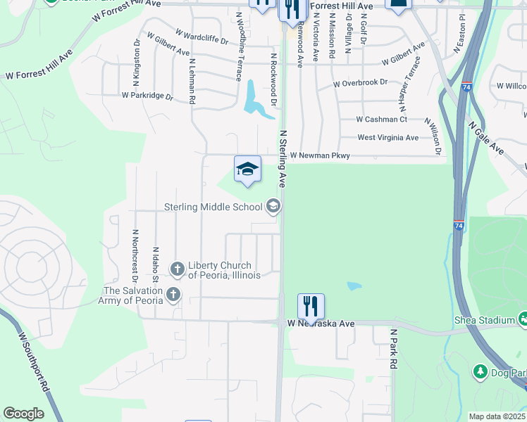 map of restaurants, bars, coffee shops, grocery stores, and more near 2315 North Sterling Avenue in Peoria