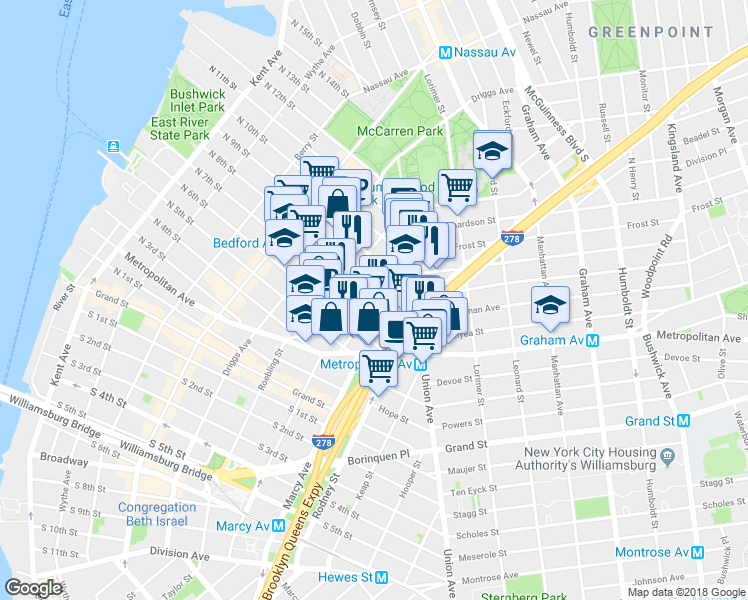 map of restaurants, bars, coffee shops, grocery stores, and more near in Brooklyn