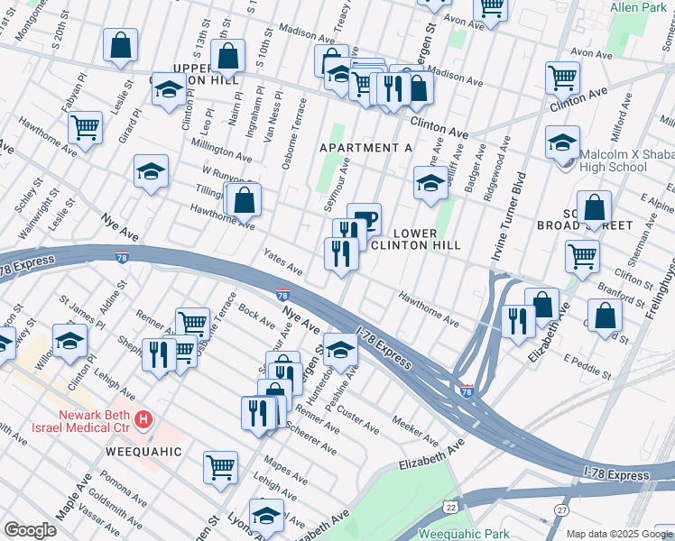 map of restaurants, bars, coffee shops, grocery stores, and more near in Newark