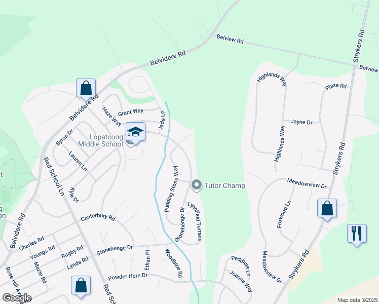 map of restaurants, bars, coffee shops, grocery stores, and more near 280 Stonehenge Drive in Phillipsburg