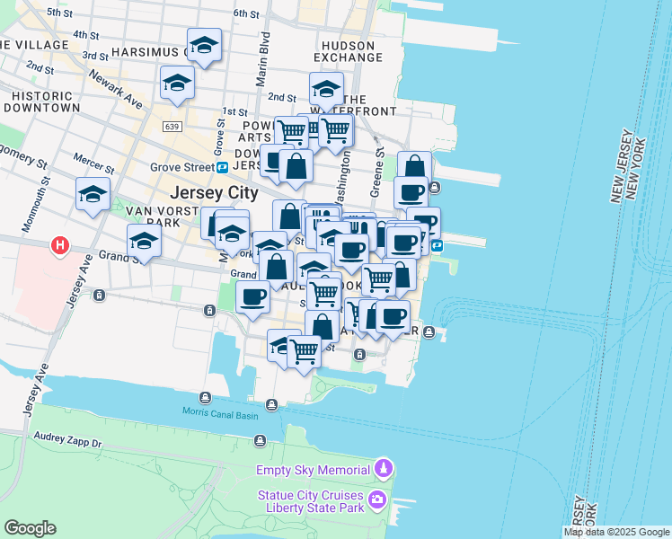 map of restaurants, bars, coffee shops, grocery stores, and more near 89 County Road 618 in Jersey City