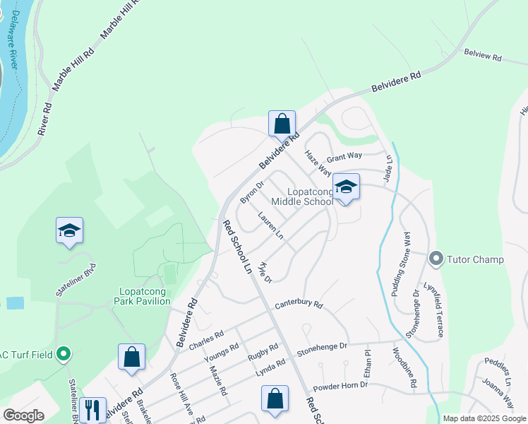 map of restaurants, bars, coffee shops, grocery stores, and more near 18 Lauren Drive in Phillipsburg