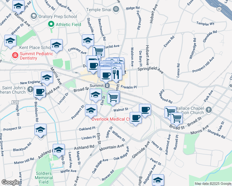 map of restaurants, bars, coffee shops, grocery stores, and more near 42 Summit Avenue in Summit