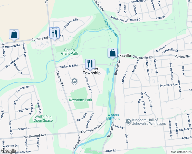 map of restaurants, bars, coffee shops, grocery stores, and more near 1253 Firethorne Drive in Easton