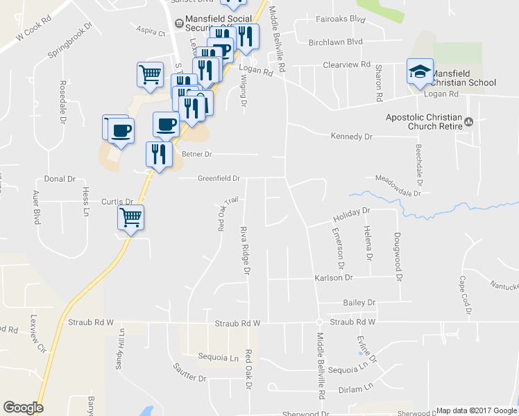 map of restaurants, bars, coffee shops, grocery stores, and more near 1658 Rippling Brook Dr in Mansfield