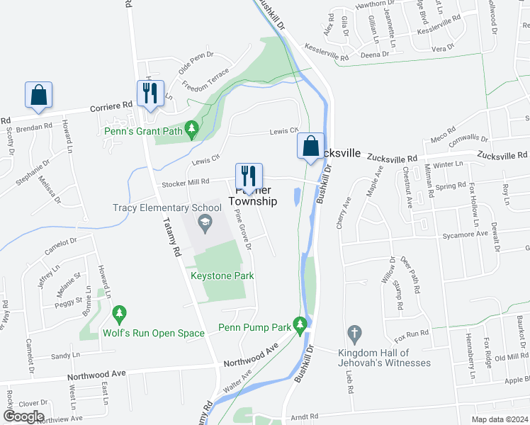 map of restaurants, bars, coffee shops, grocery stores, and more near 1253 Firethorne Drive in Easton