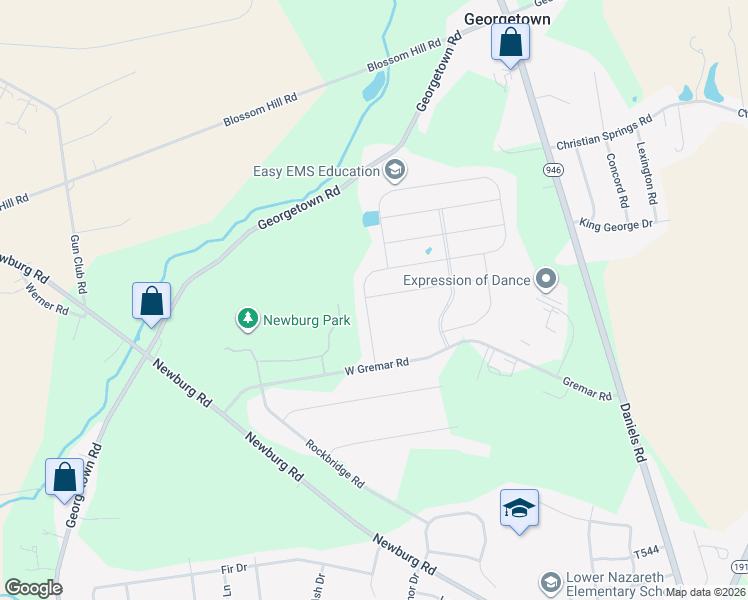 map of restaurants, bars, coffee shops, grocery stores, and more near 650 Mulberry Drive in Nazareth