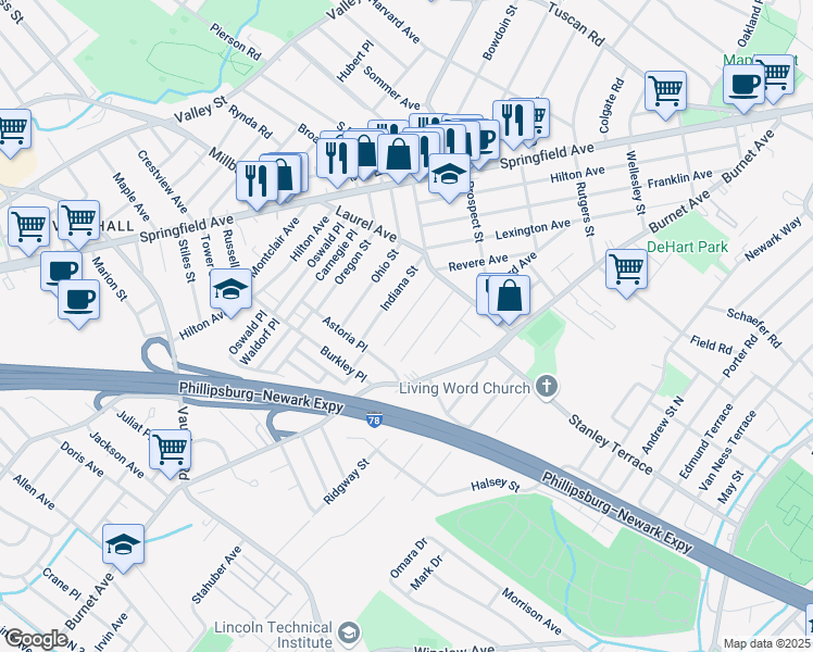 map of restaurants, bars, coffee shops, grocery stores, and more near 289 Revere Ave in Union