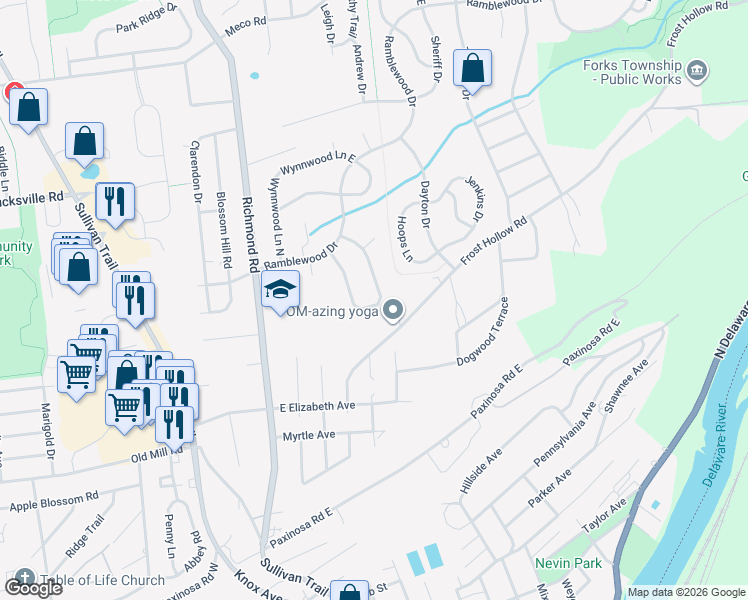 map of restaurants, bars, coffee shops, grocery stores, and more near 1622 Arrowwood Dr in Easton