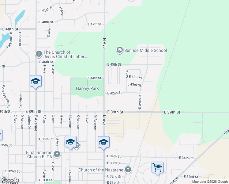 map of restaurants, bars, coffee shops, grocery stores, and more near 1408 East 42nd Street in Kearney
