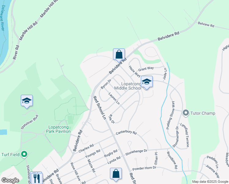 map of restaurants, bars, coffee shops, grocery stores, and more near 18 Lauren Drive in Phillipsburg