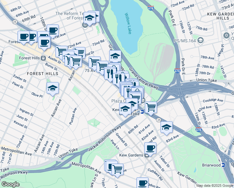 map of restaurants, bars, coffee shops, grocery stores, and more near in Queens