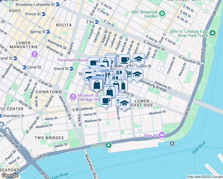 map of restaurants, bars, coffee shops, grocery stores, and more near in New York