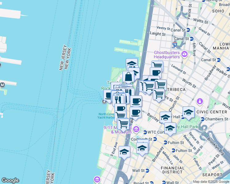 map of restaurants, bars, coffee shops, grocery stores, and more near 707 Murray Street in New York