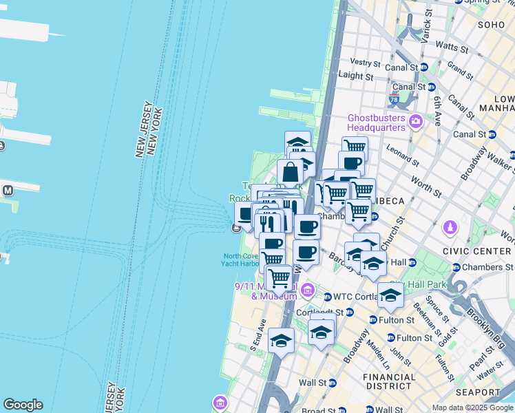 map of restaurants, bars, coffee shops, grocery stores, and more near 707 Murray Street in New York