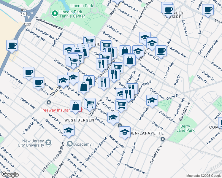 map of restaurants, bars, coffee shops, grocery stores, and more near 218 Union Street in Jersey City