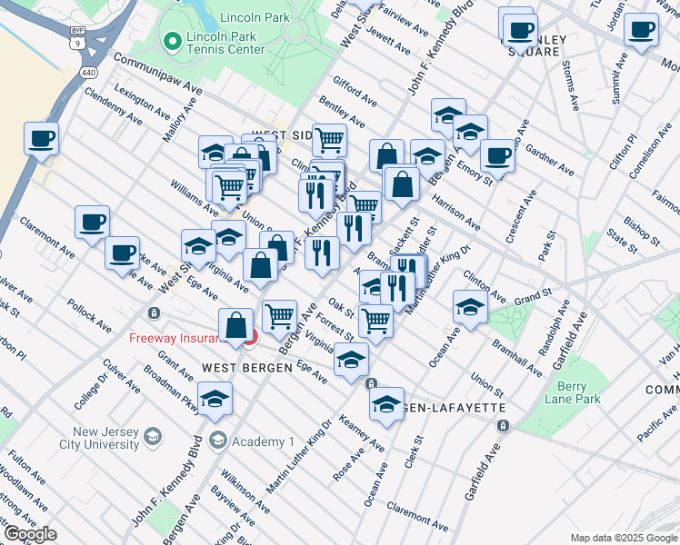 map of restaurants, bars, coffee shops, grocery stores, and more near 218 Union Street in Jersey City