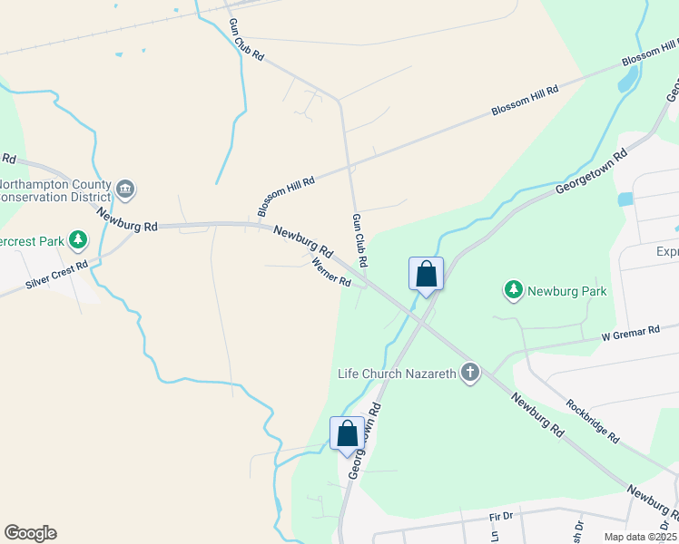 map of restaurants, bars, coffee shops, grocery stores, and more near 3030 Werner Road in Nazareth