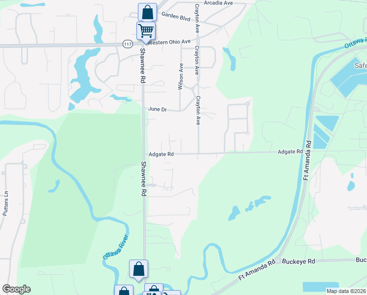 map of restaurants, bars, coffee shops, grocery stores, and more near 2618 Adgate Road in Lima