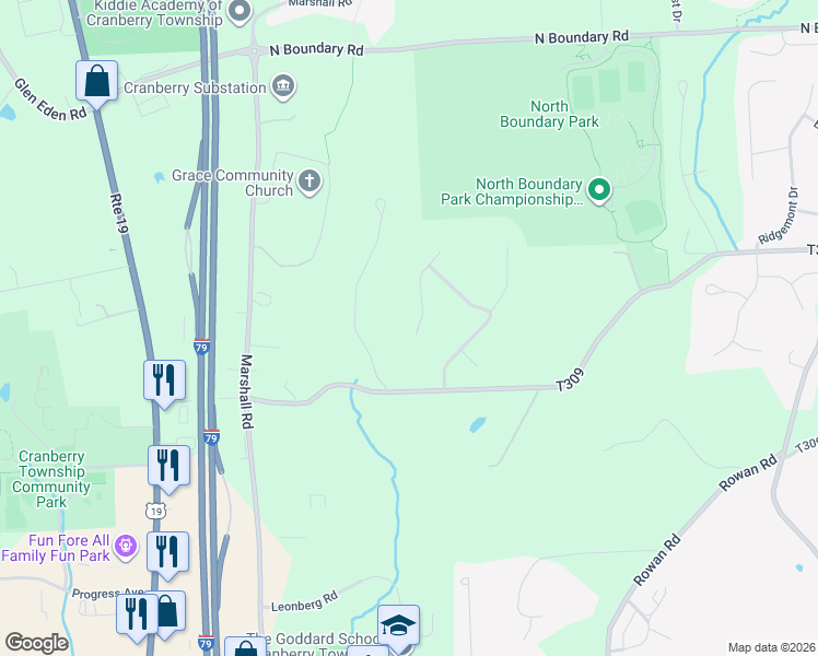 map of restaurants, bars, coffee shops, grocery stores, and more near 517 Palmate Drive in Cranberry Township