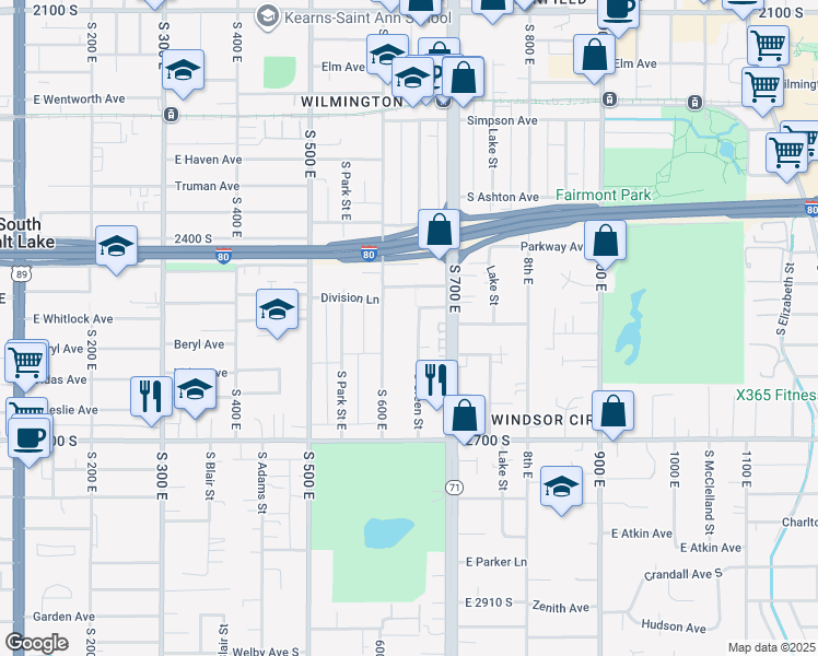map of restaurants, bars, coffee shops, grocery stores, and more near 2506 South Green Street in Salt Lake City