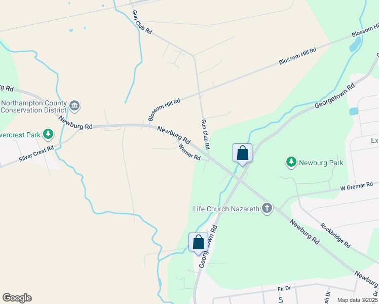 map of restaurants, bars, coffee shops, grocery stores, and more near 3030 Werner Road in Nazareth