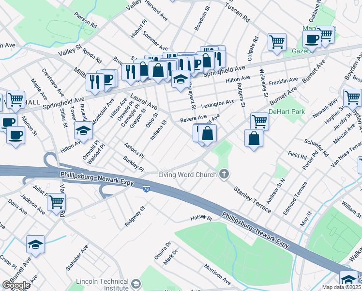 map of restaurants, bars, coffee shops, grocery stores, and more near 310 Concord Avenue in Union