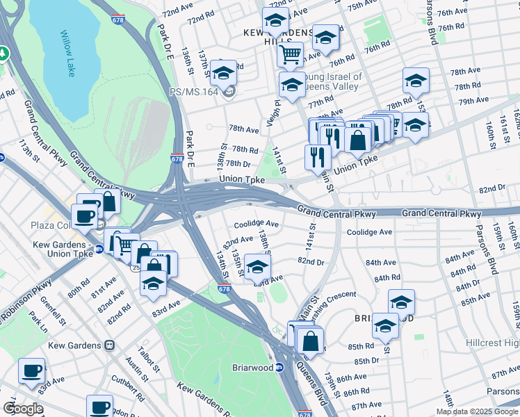 map of restaurants, bars, coffee shops, grocery stores, and more near 80-23 138th Street in Queens