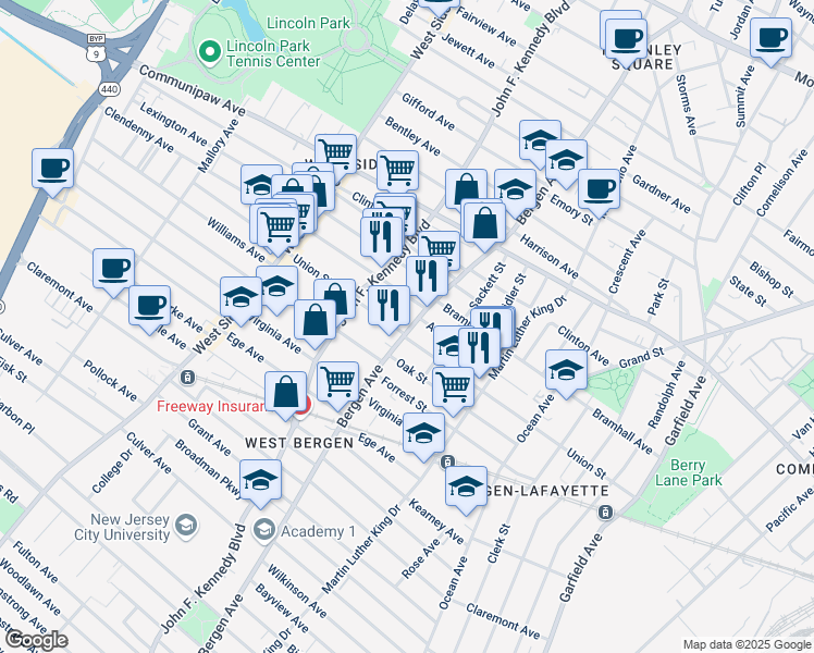 map of restaurants, bars, coffee shops, grocery stores, and more near 218 Union Street in Jersey City