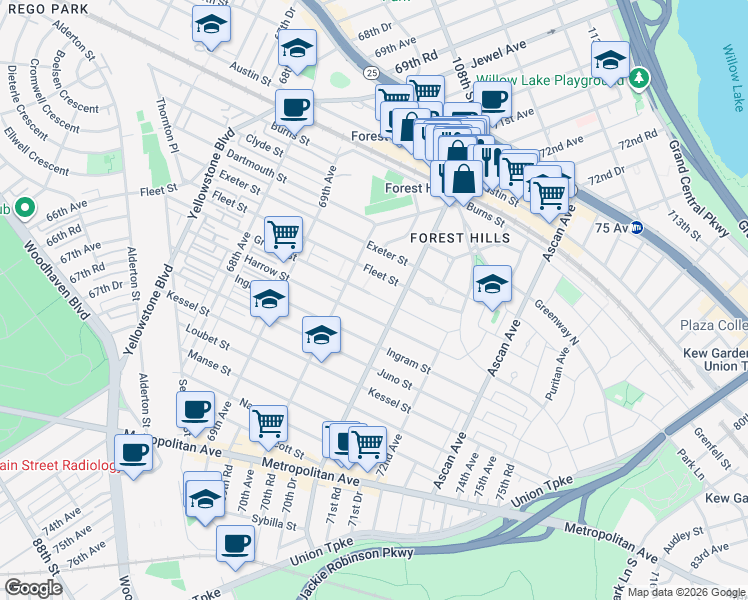 map of restaurants, bars, coffee shops, grocery stores, and more near 35 Groton Street in Queens