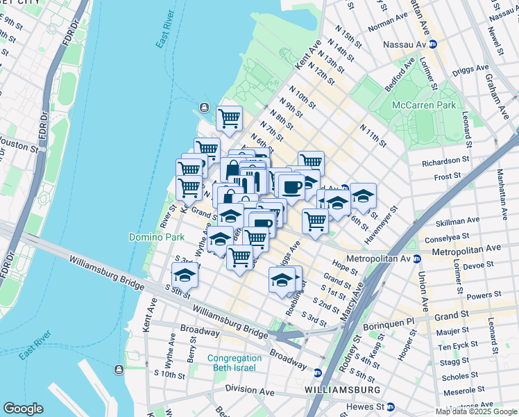 map of restaurants, bars, coffee shops, grocery stores, and more near in Brooklyn