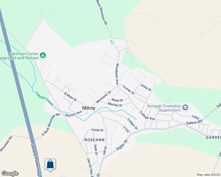 map of restaurants, bars, coffee shops, grocery stores, and more near 115 Mechanic Street in Milroy