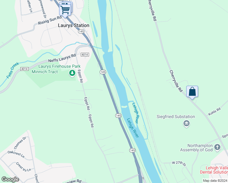 map of restaurants, bars, coffee shops, grocery stores, and more near 5143 River Drive in Laurys Station