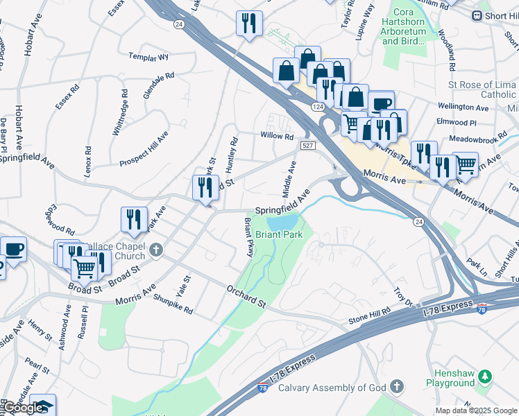 map of restaurants, bars, coffee shops, grocery stores, and more near 77 County Road 527 in Summit