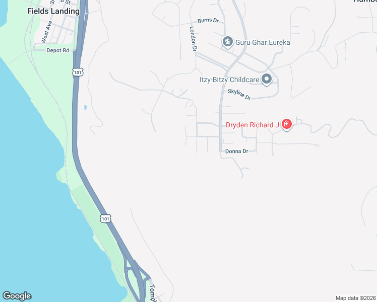 map of restaurants, bars, coffee shops, grocery stores, and more near 7285 Summit Ridge Drive in Eureka