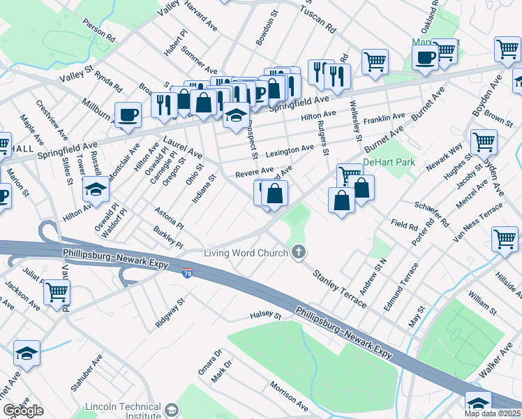 map of restaurants, bars, coffee shops, grocery stores, and more near 179 Laurel Avenue in Union