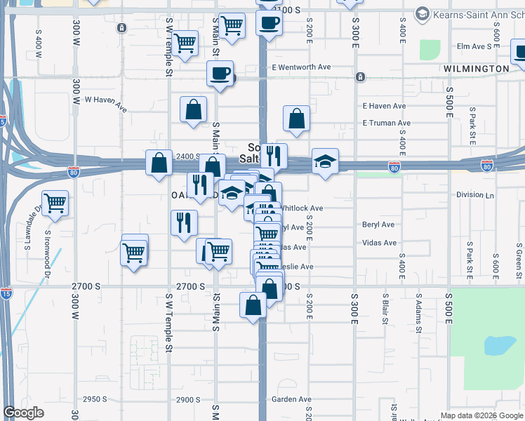 map of restaurants, bars, coffee shops, grocery stores, and more near 2507 State Street in Salt Lake City