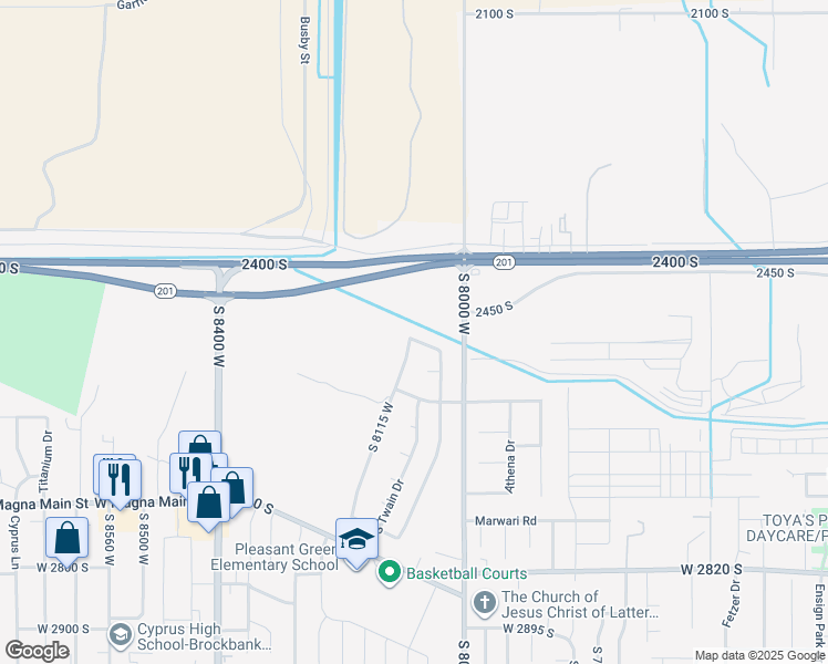 map of restaurants, bars, coffee shops, grocery stores, and more near 8084 West Melville Drive in Magna