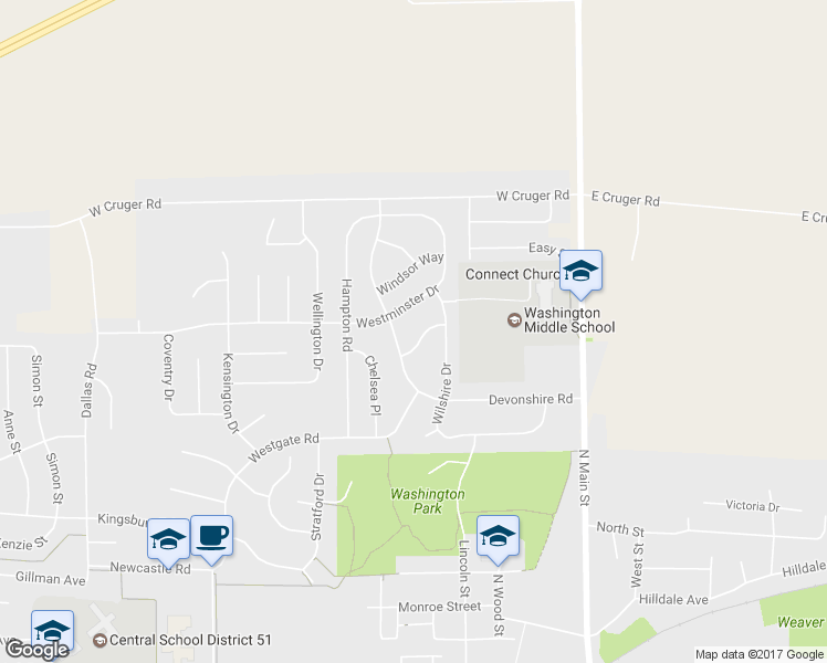 map of restaurants, bars, coffee shops, grocery stores, and more near 1104 Cambridge Drive in Washington