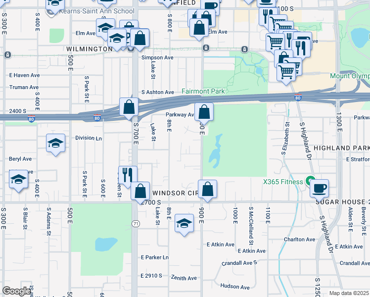 map of restaurants, bars, coffee shops, grocery stores, and more near 847 South Stratford Avenue in Salt Lake City