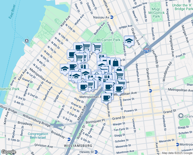 map of restaurants, bars, coffee shops, grocery stores, and more near in Brooklyn