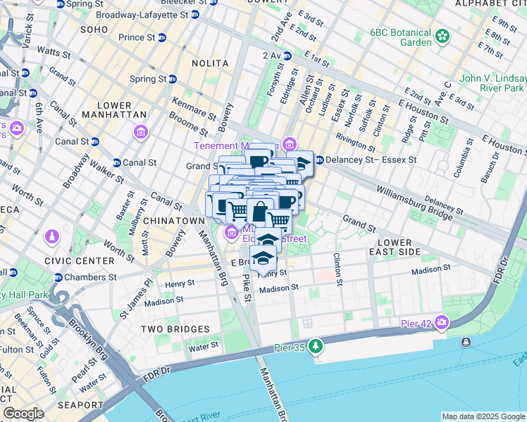 map of restaurants, bars, coffee shops, grocery stores, and more near in New York