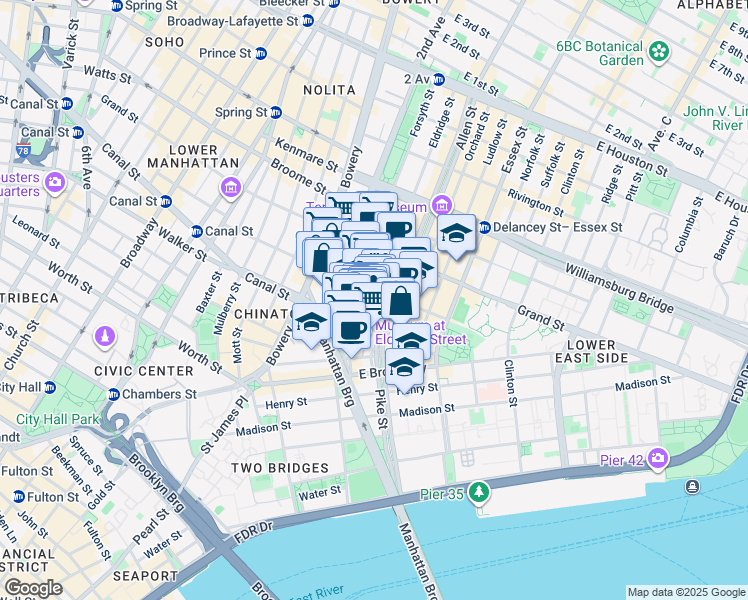 map of restaurants, bars, coffee shops, grocery stores, and more near in New York