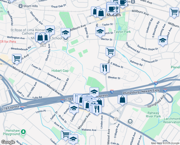 map of restaurants, bars, coffee shops, grocery stores, and more near 56 Mechanic Street in Essex County
