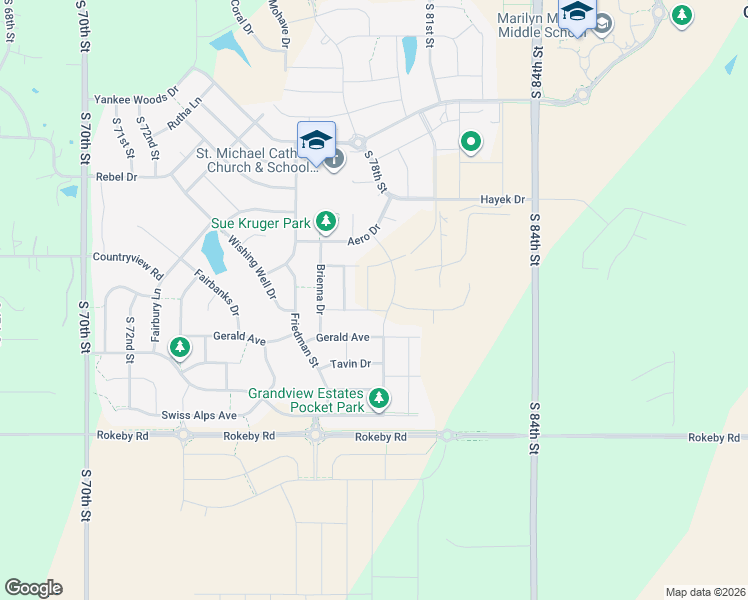 map of restaurants, bars, coffee shops, grocery stores, and more near Gerald Avenue in Lincoln