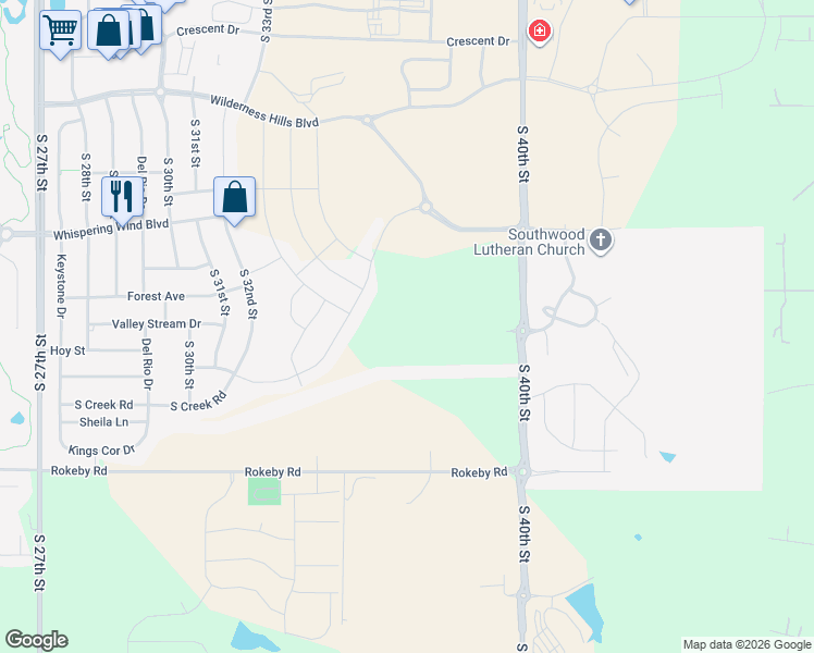 map of restaurants, bars, coffee shops, grocery stores, and more near 9025 South 40th Street in Lincoln